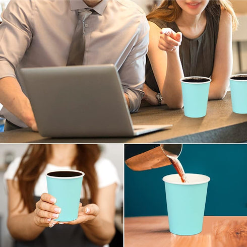 25 Pack 8 oz Disposable Paper Cups, Light Blue Paper Coffee Cups for Hot/Cold Beverages, Suitable for Offices