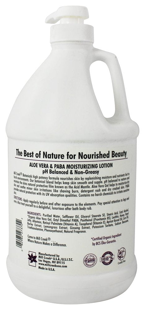 Mill Creek Botanicals Moisturizing Lotion, Aloe Vera & Paba, 64 Oz