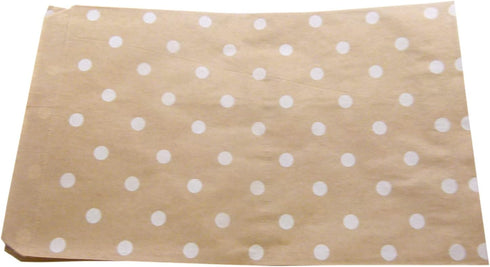 N'icePackaging 20 Qty 4" x 6" Decorative Flat Paper Gift Bags, White Polka-Dot on Brown Kraft Bags