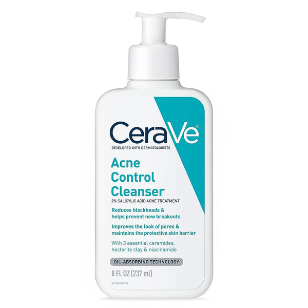 CeraVe Acne Treatment Face Wash - Salicylic Acid Cleanser with Purifying Clay, Niacinamide, Ceramides, 8 Ounce