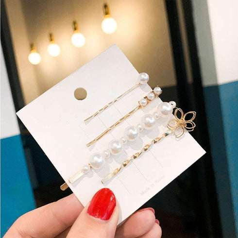WHITEBRIDGE 12pcs Vintage Pearl Hair Bobby Pins, Metallic Flower Barrettes Hair Clips for Women and Girls