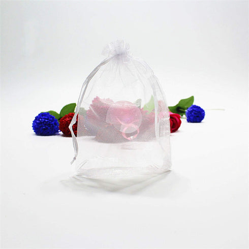 50 Pcs 5x7 inch Gift Wrap Bags, Organza Sheer Clear Tulle Fabric, White Drawstring Sachet for Party Favors