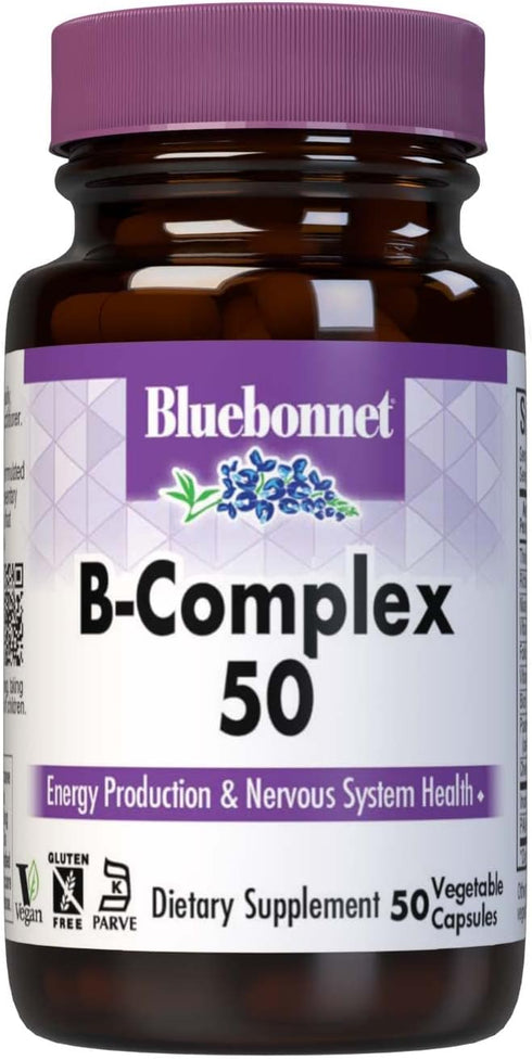 Bluebonnet Nutrition B Complex 50 Vegetable Capsules, Complete Full Spectrum, Vegan, Gluten Free, 50 Count