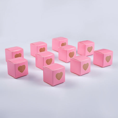 AWELL Pink Gift Boxes 50pc - 2x2x2 inch with Clear Plastic Window for Candy Treat Gift Wrap Box