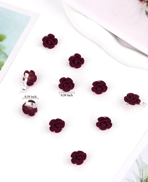 Wecoe 30 Pcs Small Dark Red Rose Flower Hair Clips, Cute Decorative Hair Clips for Girls, Kids Baby Toddler Wedding
