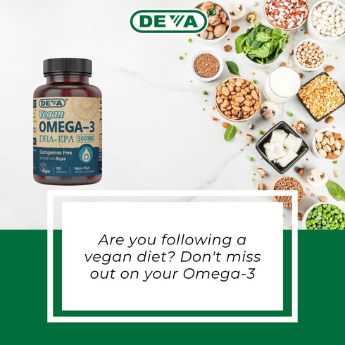 DEVA Vegan Omega-3 DHA Supplement, 200mg, 90 Softgels - Non-Fish Algae Oil, Gelatin Free, Carrageenan Free