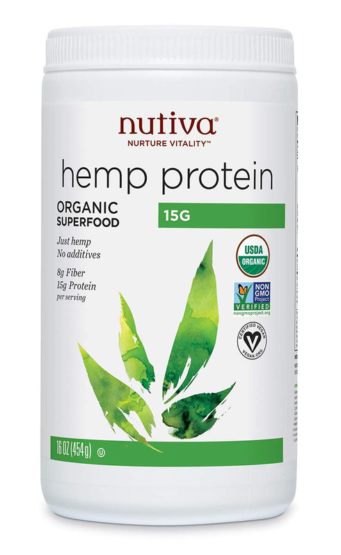 Nutiva Organic Cold-Processed Hemp Protein, Non-GMO Canadian Hempseed, 15g, 16 Ounces