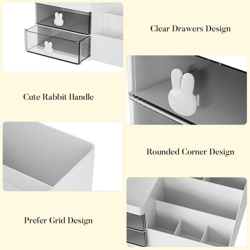 Makeup Organizer - Cosmetic Desk Storage Box with Drawers for Brushes, Lotions, Lipstick, Perfume, Bathroom Counter