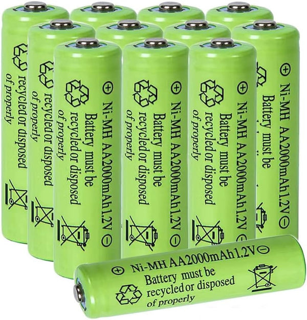Pack of 12 AA 2000mAh Rechargeable Batteries, High Capacity Precharged 1.2V Ni-MH for Household Devices