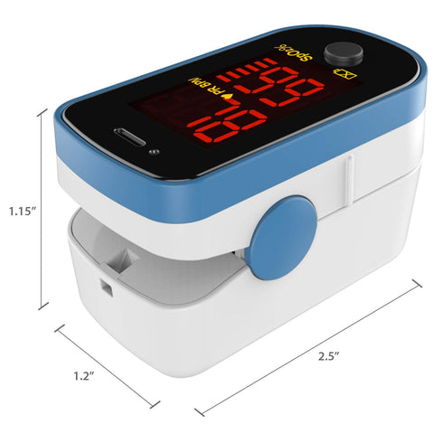 CHOICEMMED Finger Pulse Oximeter - Blue Blood Oxygen Monitor with Batteries, Portable O2 Saturation Sensor