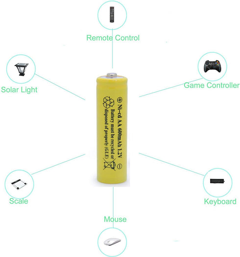 Solar Light Rechargeable Batteries for Garden/Lawn/Lamp 1.2V AA Ni-CD 600mAh 4 Pack (Yellow)