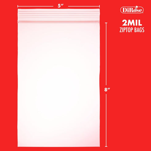 Clear Plastic Zip Bags with Zipper Seal by DiRose, Resealable, Strong, Thick, Sturdy, 5x8, 100 Pack for Organizing,