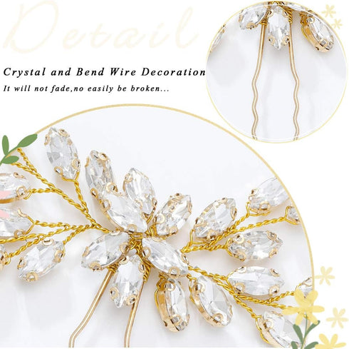 Unicra Bride Wedding Crystal Hair Pins - Bridal Hair Accessories for Women (Gold, Pack of 1)