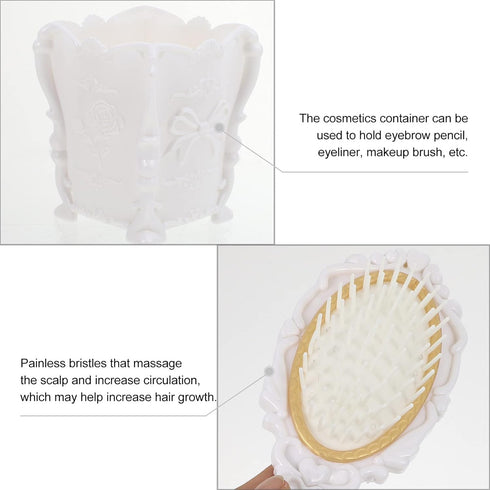 Luxshiny Vintage Handheld Mirror and Hair Brush Set, Includes Rat Tail Comb and Makeup Kits