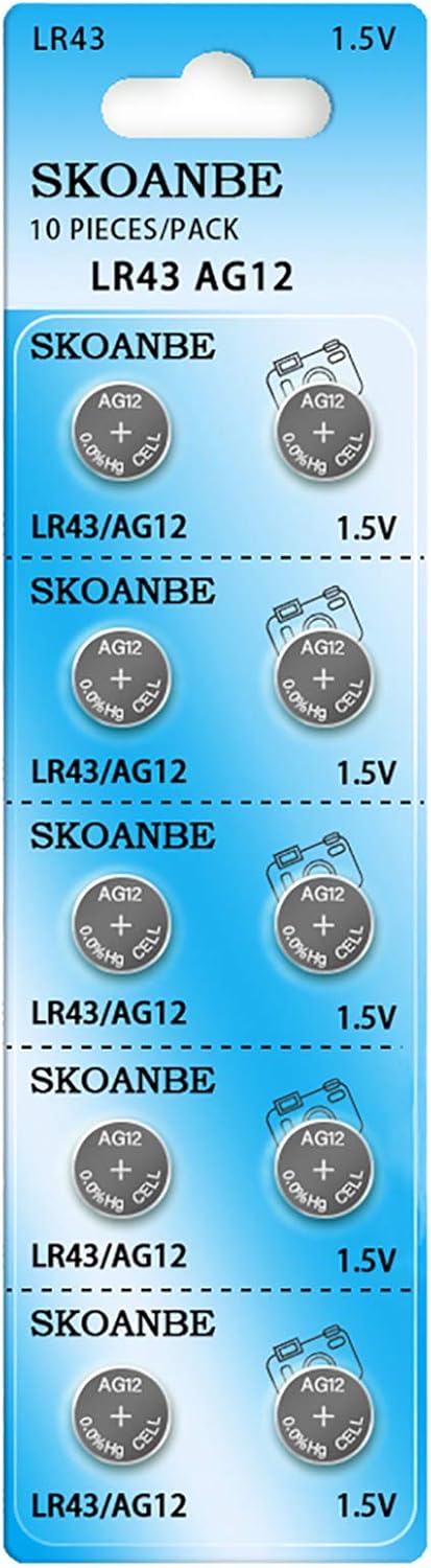 SKOANBE 10 Pack LR43 386 AG12 301 186 1.5V Button Cell Batteries
