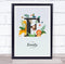 The Card Zoo Jungle Animals Initial E Baby Birth Details Nursery Christening Gift Print