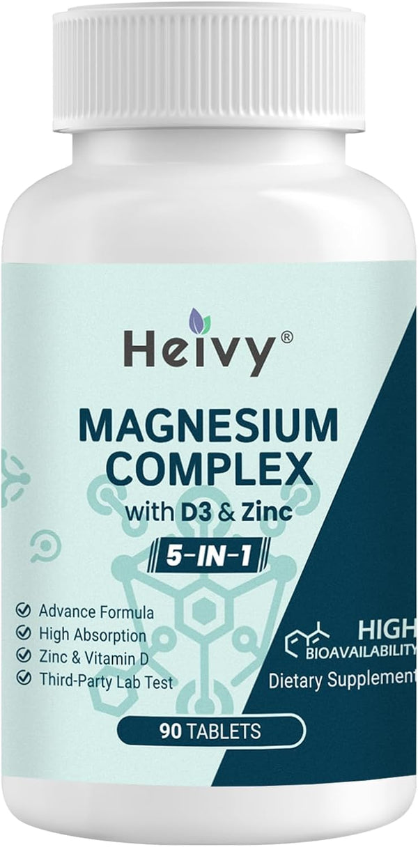 Magnesium Complex with Zinc and Vitamin D3 - 90 Tablets - Supports Muscle, Nerve, Heart & Bone Health
