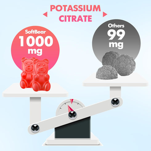 softbear Potassium Gummies for Adults, 1000mg High Potency Organic Potassium Supplement for Muscle Health - 120 Count