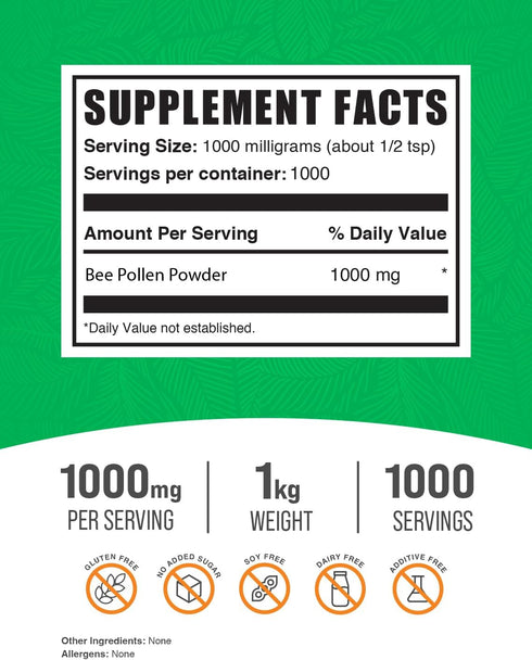 BulkSupplements.com Bee Pollen Powder - Superfood Supplement, 1000mg per Serving, 1kg (2.2 lbs)