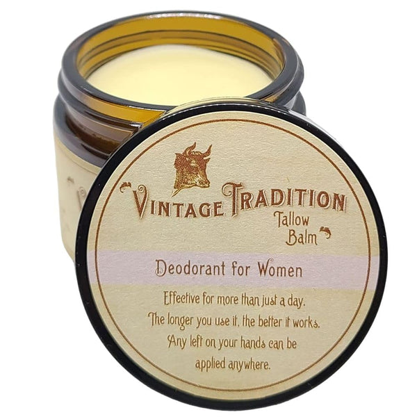 Vintage Tradition Beef Tallow Natural Deodorant for Women, 2 Fl. Oz. Travel Size