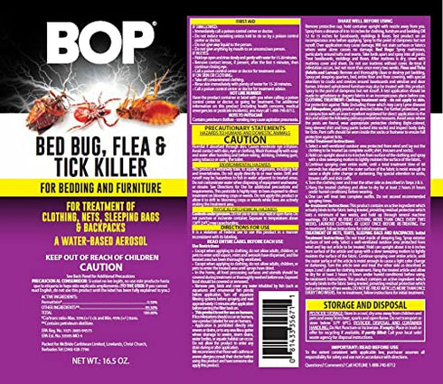 BOP Bed Bug, Flea and Tick Killer, 16.5 oz Pest Control Spray, Kills Bugs On Contact, Indoor/Outdoor Use for Quick
