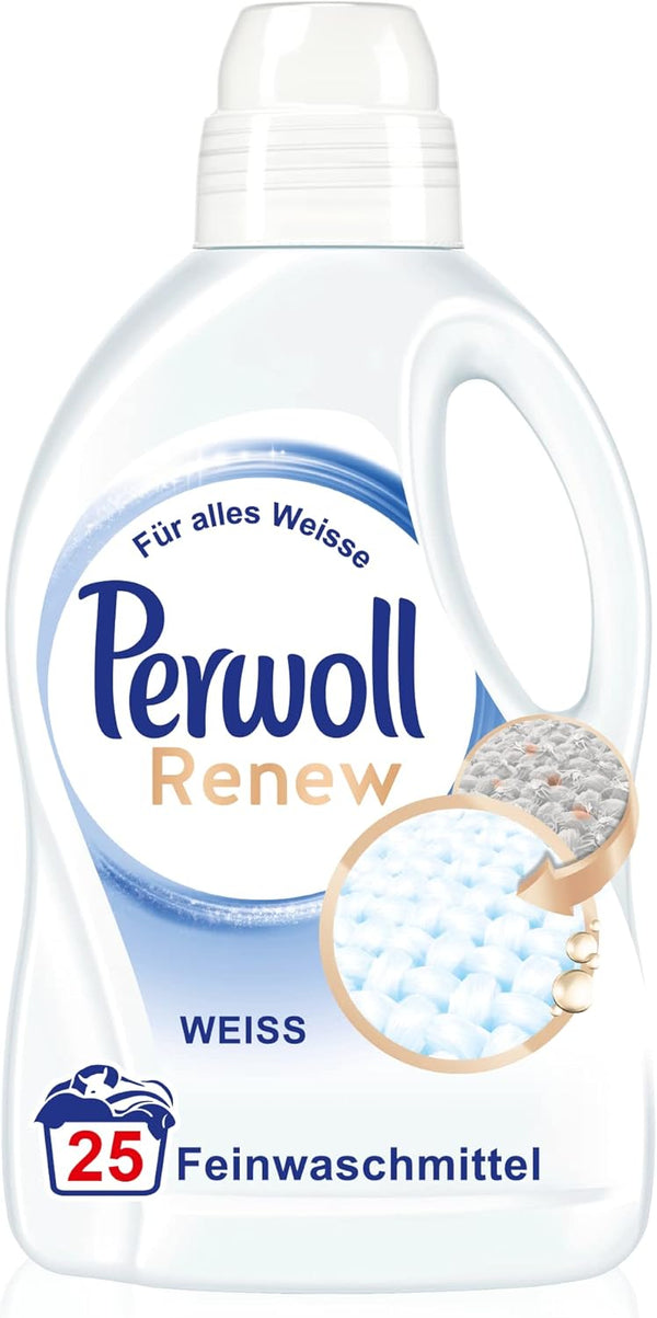 Perwoll Renew White Liquid Detergent, 25 Washes, Strengthens Fibers and Improves Color Intensity