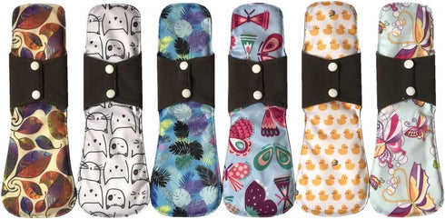 MUMBABY 6pcs 12 Inch (30.5cm) Heavy Flow Charcoal Bamboo Mama Cloth/Menstrual Pads/Reusable Sanitary