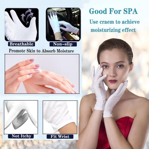 White Cotton Glove 24 Pieces, Washable Eczema Moisturizing Glove for Sleeping, One Size Fit Most Overnight