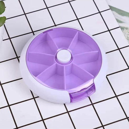 INVODA Weekly Pill Organizer, 7 Day Pill Dispenser with 3 Times Compartments, Push Button Rotate, Purple