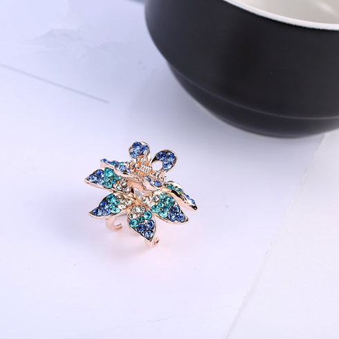 Ruihfas 4Pcs Fashion Crystal Leaf Mini Bangs Clips - Small Rhinestone Hair Claws for Women Girls