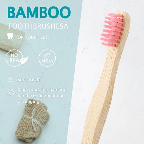 24 Pcs Kids Bamboo Toothbrushes, Soft Bristles BPA Free Wooden Handles for Toddler Oral Dental Care