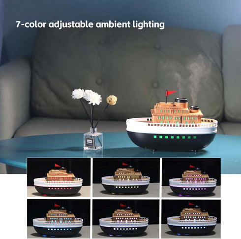 Thoughtalk 300ml 8-Hour Wood-Look Cartoon Boat Ornament Oil Diffusers with Capacity for Large Rooms, Auto Shut-Off