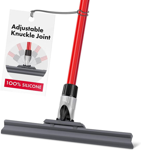 Silicone Floor Squeegee with 55-Inch Long Handle, 12-Inch Single Cast Blade, 360° Swivel Joint for Garage and Shower
