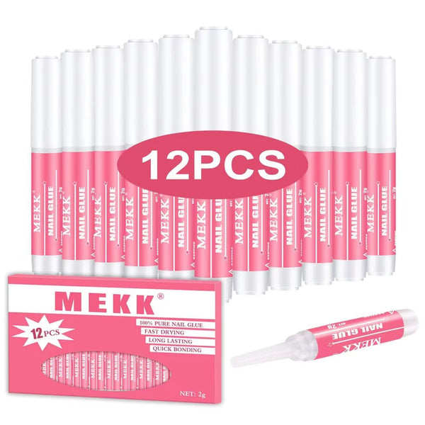 MEKK Nail Glue, Super Strong & Long-Lasting Adhesive for Acrylic Nails, Press Ons, Nail Tips, 0.07OZ/PCS (12PCS)