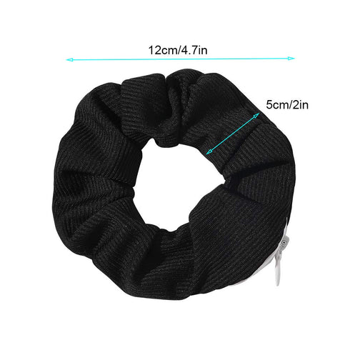 Pocket Scrunchies with Zipper Stash, Hair Ties (Black Gray)