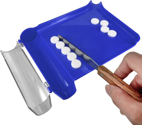 Medarchitect Right Hand Pill Counting Tray with Spatula, Blue - Wood Handle