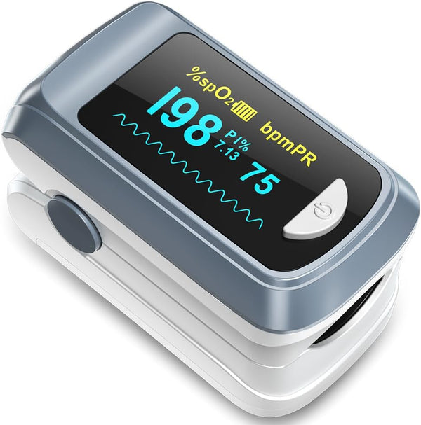 Fingertip Pulse Oximeter, Blood Oxygen Saturation Monitor, Heart Rate and Fast SpO2 Reading with OLED Screen and Lanyard