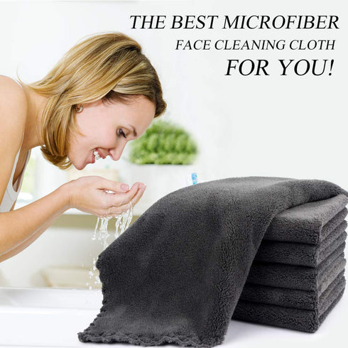 SUNLAND Microfiber Face Cloth, Reusable Makeup Remover Towel, Ultra Soft Face Washcloth 12"x12", 6 Pack Dark Grey