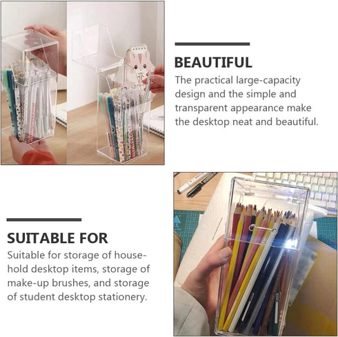 Zerodeko 2Pcs Acrylic Makeup Brush Holder with Lid, Clear Cosmetic Organizer for Desktop Storage