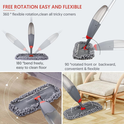 Domi-patrol Spray Mop for Floor Cleaning, Microfiber Floor Mop Dry Wet Mop with 3 Washable Mop Pads & Refillable