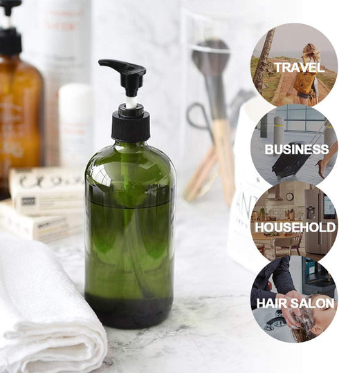 Yebeauty Pump Bottles, 17oz/500ml Liquid Soap Dispenser, Large Empty Plastic Refillable Containers, 2 Pack Green