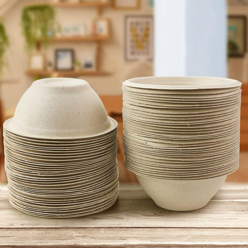 100 Pack Compostable Small Disposable Soup Bowls, 8oz Recycled Paper Bowls for Hot Soup, Ice Cream, Salad, Snack,
