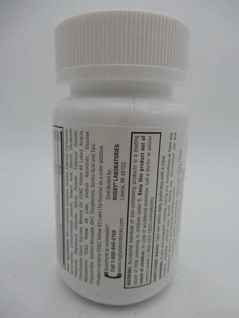 Rugby Tab-A-Vite Multivitamin with Iron and Beta-Carotene - 100 Tablets for Daily Nutritional Support.