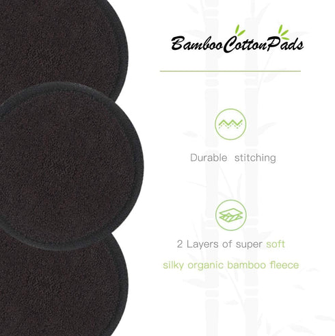 Reusable Makeup Remover Pads Black Washable - 10 Pack Organic Cotton Rounds for Facial Cleansing