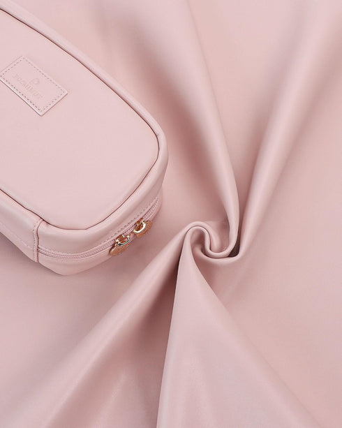 Pocmimut Makeup Bag,PU Leather Travel Cosmetic Bag,Open Flat Makeup Pouch for Women Purse for Travel Accessories(Pink)