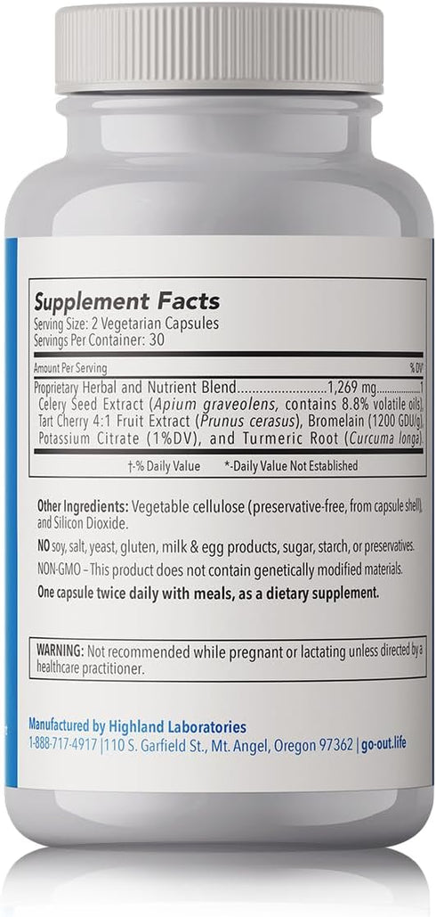 Mt. Angel Vitamins Go Out, Extra Strength Support, Uric Acid Balance, Tart Cherry, Celery Seed, Turmeric, Non-GMO,