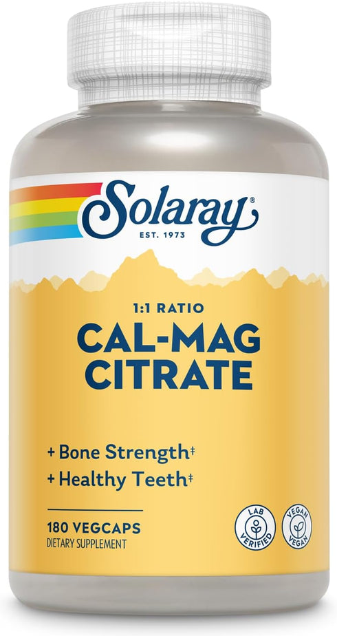 Solaray Calcium Magnesium Citrate 1:1 Ratio, Healthy Bones, Teeth, Muscle & Nervous System Support (30 Serv, 180