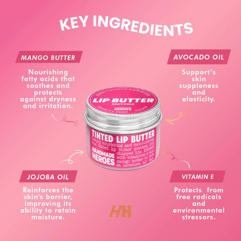 100% Natural Tinted Lip Butter Sleeping Lip Mask, Clean Petroleum Free Lip Moisturizer for Dry Lips (Light Pink)