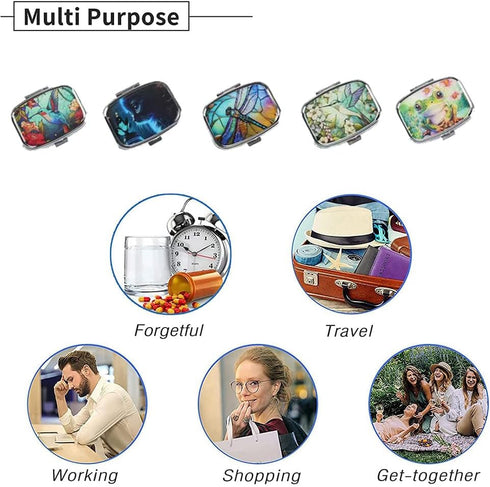 WATASAA 2-Compartment WATASSA Pill Box with Animal Style Mirror All-in-One Portable Medicine Organizer, Marble Pattern