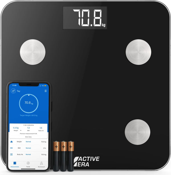 Active Era Digital Bathroom Bluetooth Scales, Weight and Body Fat Scale - Fit Track Scale Calculates BMI, Body Fat